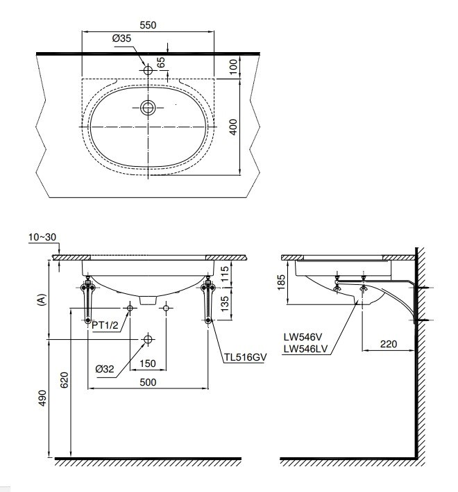 Chậu Rửa Lavabo Toto LT546#XW Âm bàn